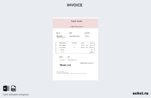 цифровая загрузка шаблона счета фактуры на товары Fayair из США